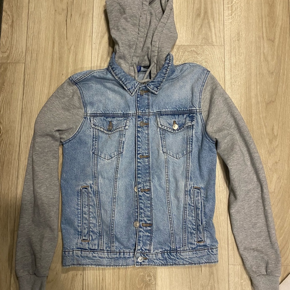 H&M Blue Denim Jacket with Gray Hood